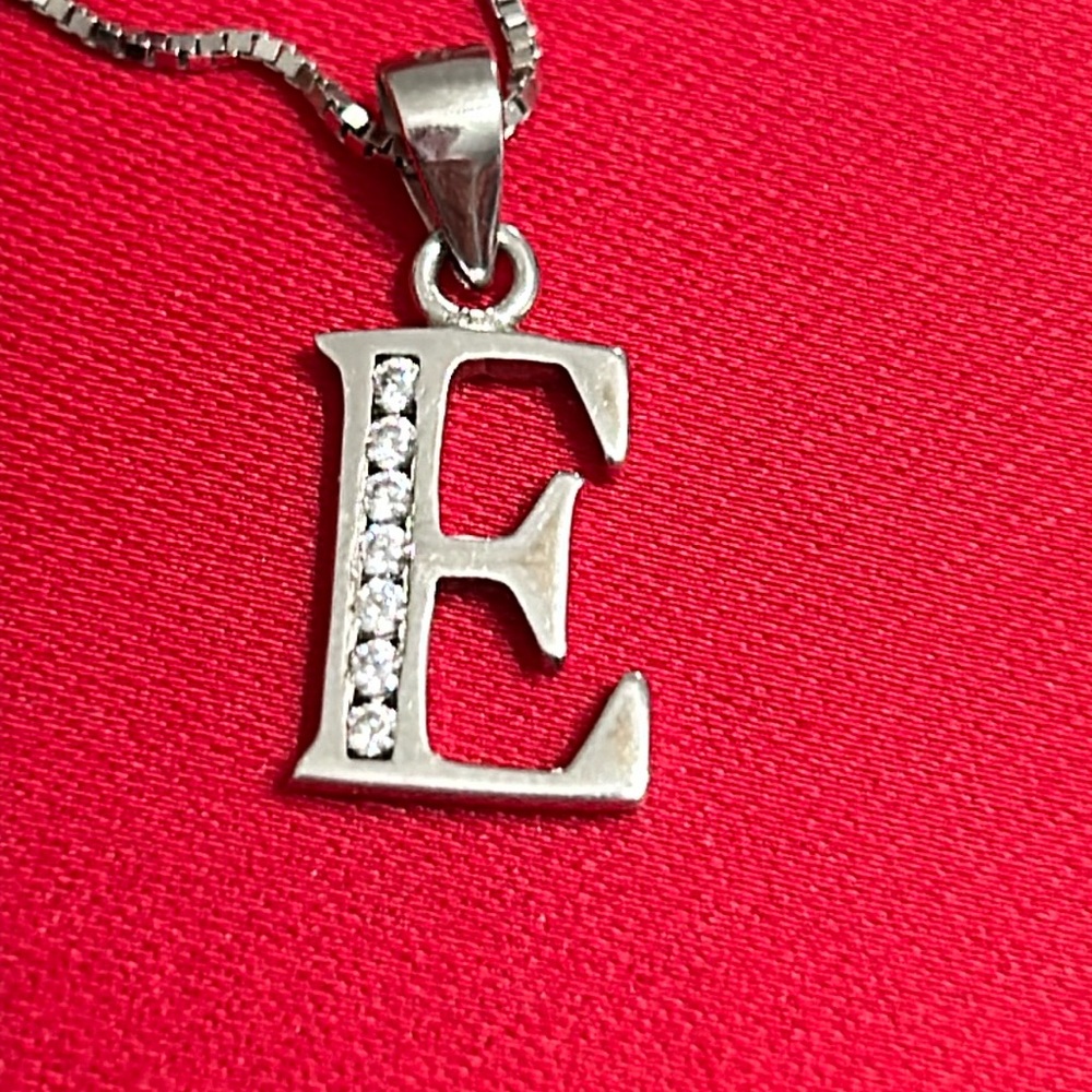 Alphabet #E Pendant, Solid 925 Sterling Silver Pe… - image 1